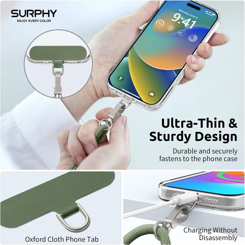 SURPHY Phone Lanyard, Adjustable Phone Strap Crossbody with 2 Pack Cell Phone Tether Tab, Premium Metal Buckles, Skin-Friendly, Universal Cell Phone Lanyard Crossbody for Women and Men, Army Green - Image 4